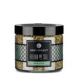 Ankerkraut Fleur de Sel Kräuter im Tiegel vor weißem Hintergrund.