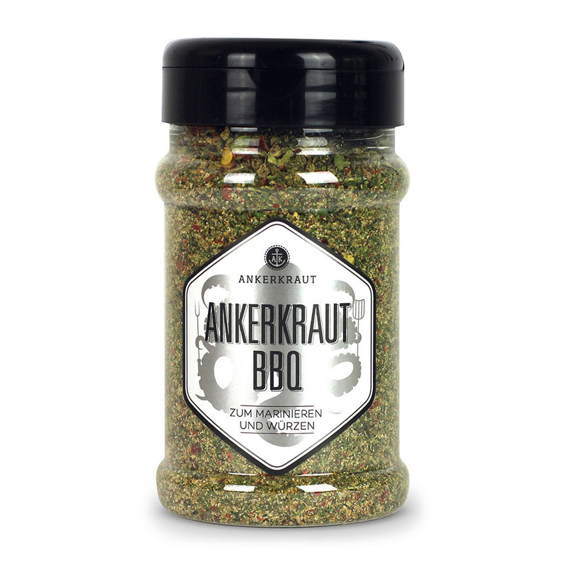 Ankerkraut Ankerkraut BBQ mild im Gewürzstreuer vor weißem Hintergrund.